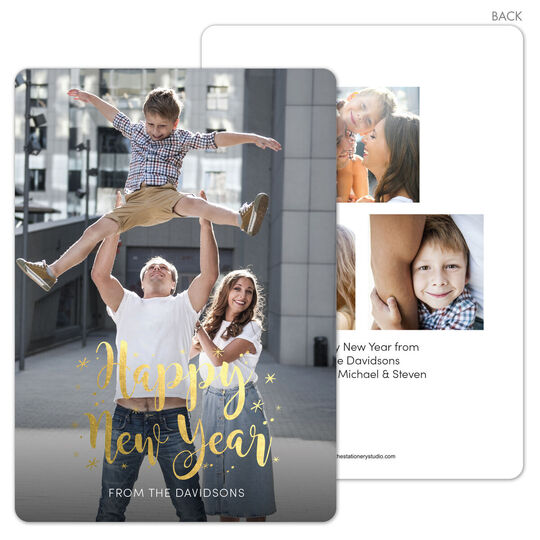 Happy New Year Gold Starburst Vertical Photo Cards